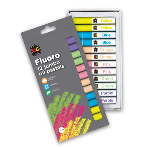 EC Oil Pastels Artists Crayons Jumbo Fluoro - 12 Pack
