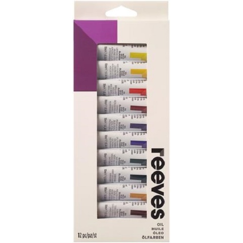 Reeves Oil Colours Paint Set 12x10ml Tubes - Assorted Colours