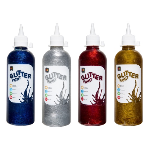 EC Glitter Craft Paint 500ml Combo Pack Gold Silver Blue Red