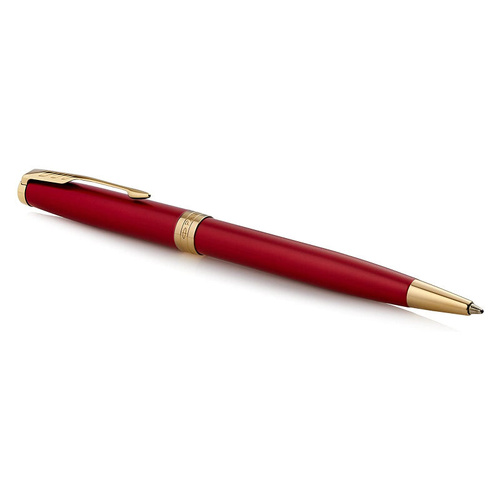 Parker Sonnet Ballpoint Pen Medium Nib Red Lacquer Gold Trim Black Ink - 1931476