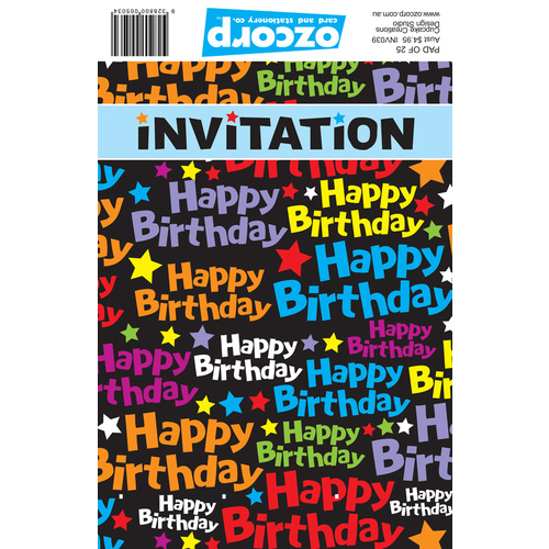 Ozcorp Invitation Pad 25 Sheets 145x195mm - Happy Birthday