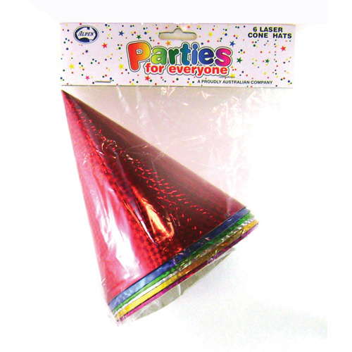 Alpen Party Hats Laser Cones 6 Pack Assorted Colours