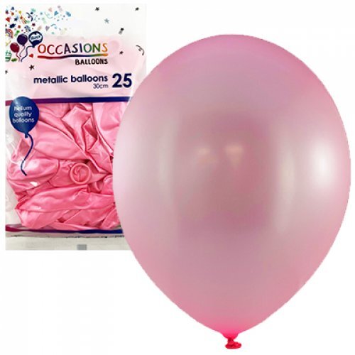 Alpen Standard Round Balloons 30cm Pack 25 - Metallic Light Pink