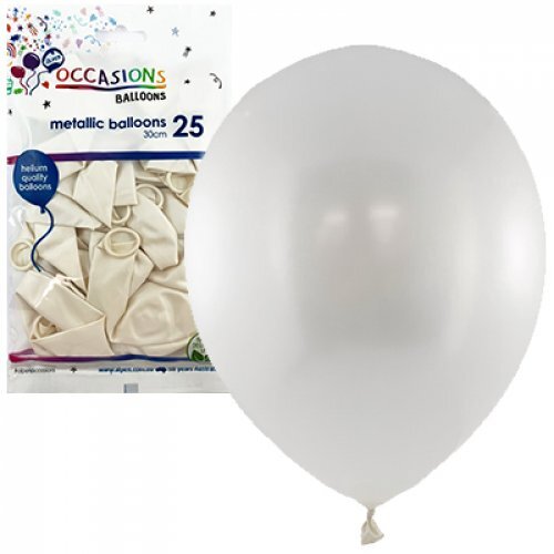 Alpen Standard Round Balloons 30cm Pack 25 - Metallic White