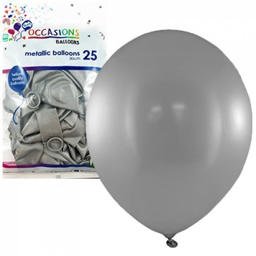 Alpen Standard Round Balloons 30cm Pack 25 - Metallic Silver