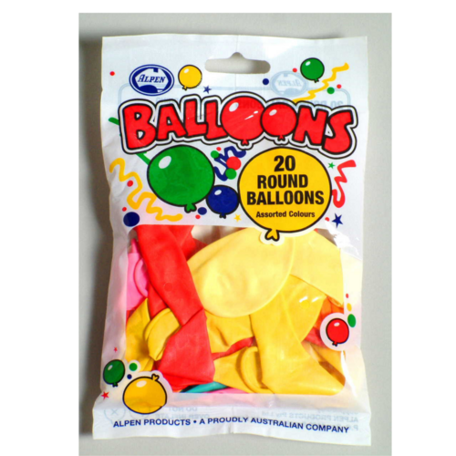 Alpen Balloons Round 23cm 20 Pack - Assorted Colours