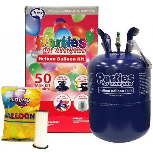 Alpen PFE Helium Balloon Disposable Tank Kit - Includes Gas Tank, 50 Balloons & Ribbon