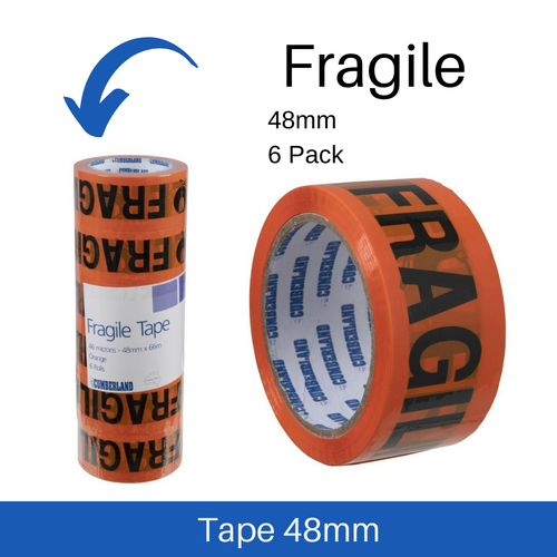CUMBERLAND FRAGILE Packaging Tape 46 Mics 48mm x 66 m 7188 - Pack 6