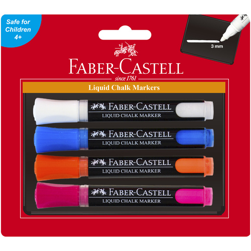 Faber-Castell Liquid Chalk Markers Bullet Tip 3mm Assorted - 4 Pack