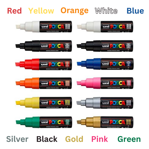 UNI Paint Marker Posca Pen Chisel Tip PC8K 12 Pack - Assorted Colours