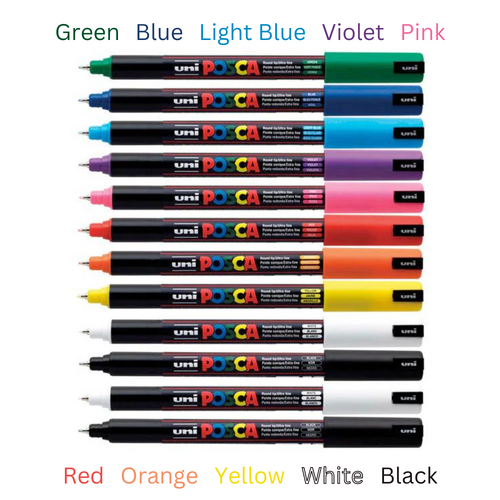 UNI Paint Marker Posca Pen Needle Point Tip PC-1MR12A 12 Pack - Assorted Colours