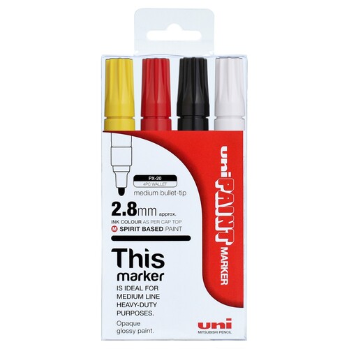 Uni Paint ASSORTED Marker PX20 Bullet Tip Medium 2.8mm - 4 Pack