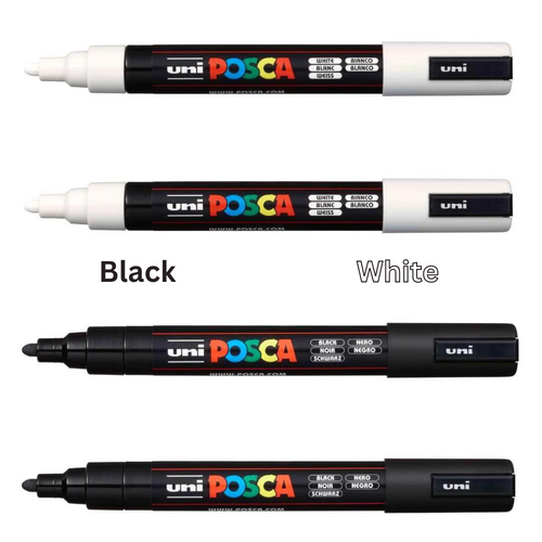UNI Paint Marker Posca Pen Bullet Tip PC5M 4 Pack - Black/White