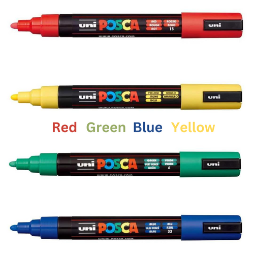 UNI Paint Marker Posca Pen Bullet Tip PC5M Assorted - 4 Pack