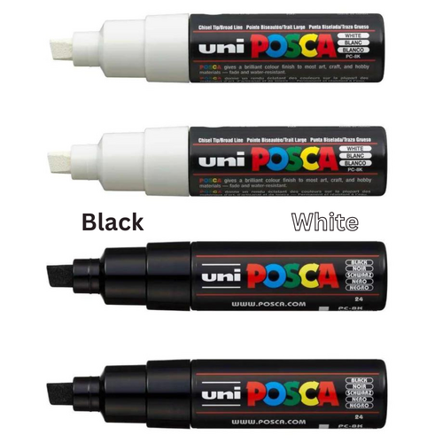 UNI Paint Marker Posca Pen Chisel Tip PC8K 4 Pack - Black/White