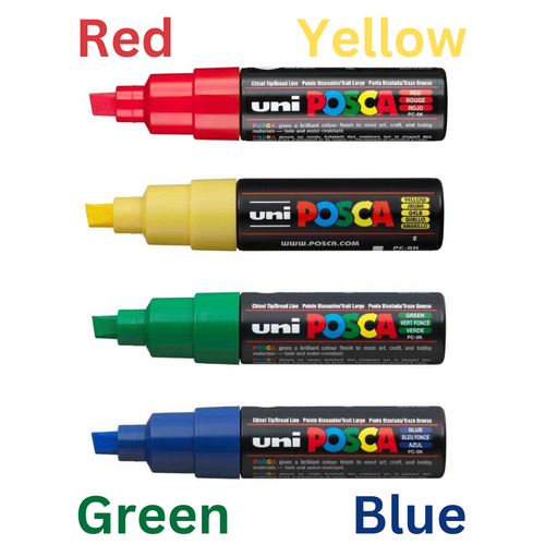 UNI Paint Marker Posca Pen Chisel Tip PC8K 4 Pack - Assorted Colours