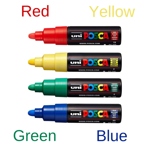 UNI Paint Marker Posca Pen Bullet Tip PC7M 4 Pack - Assorted Colours