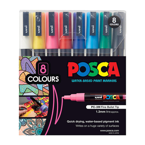UNI Paint Marker Posca Pen Bullet Tip PC3M8C 8 Pack - Assorted Colours