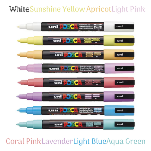UNI Paint Marker Posca Pen Bullet Tip PC3M Assorted 8 Pack - Soft/Pastel Colours