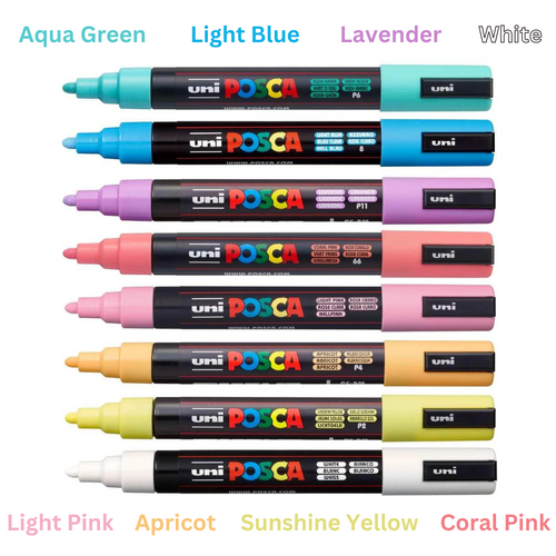 UNI Paint Marker Posca Pen Bullet Tip PC5M Assorted Pastel - 8 Pack