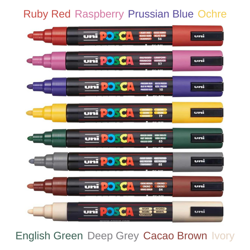 UNI Paint Marker Posca Pen Bullet Tip PC5M Assorted Dark Colours - 8 Pack