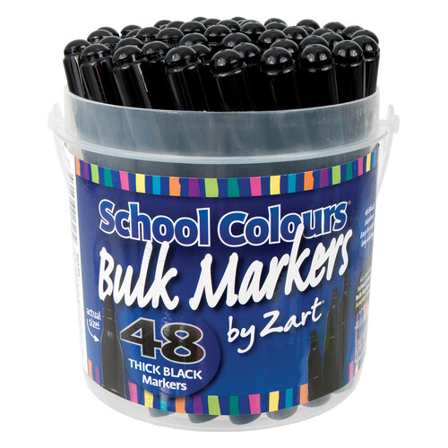 Zart School Colours Bulk Markers Medium Point Non-Toxic 48 Pack - Black