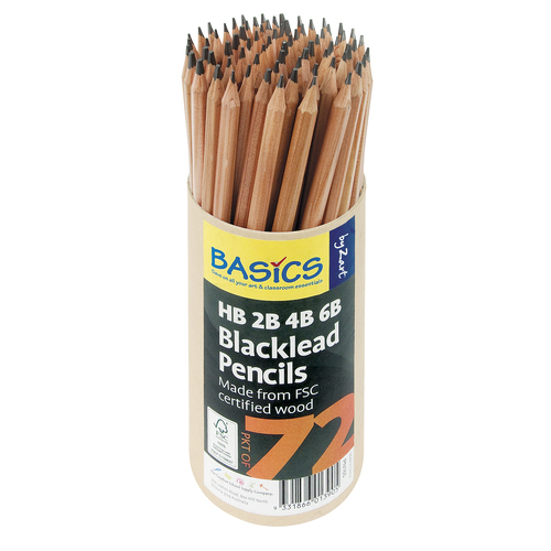Zart Basics Blacklead Pencils Tub - HB, 2B, 4B, 6B - 72 Pack