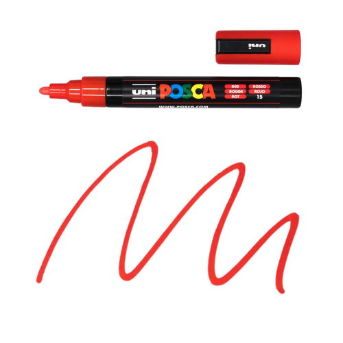 UNI Paint Marker Posca Pen Medium Bullet Tip PC5M 2.5mm - Red