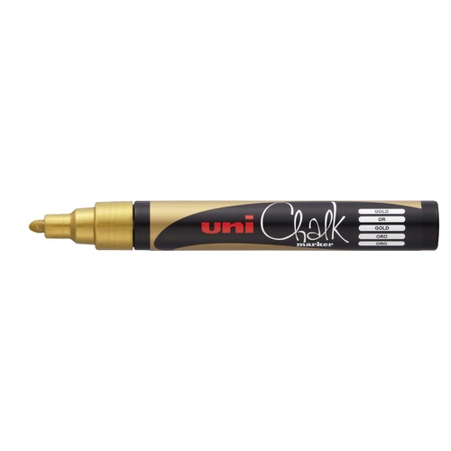 Uni Liquid Chalk Marker Bullet Tip 2.5mm For Glass, Windows, or Blackboards - Gold