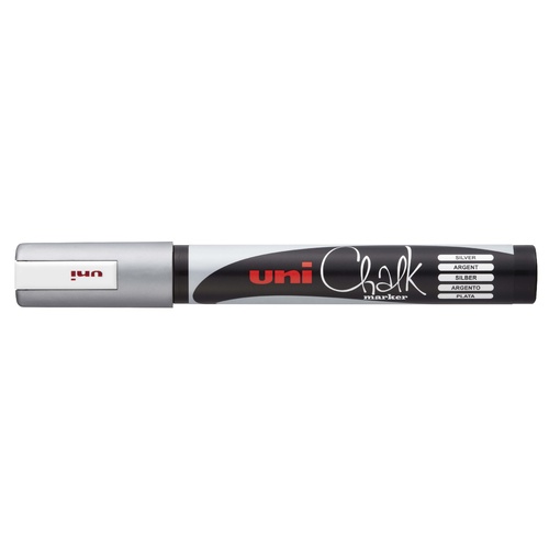 Uni Liquid Chalk Marker Bullet Tip 2.5mm For Glass, Windows, or Blackboards PWE5 - Silver