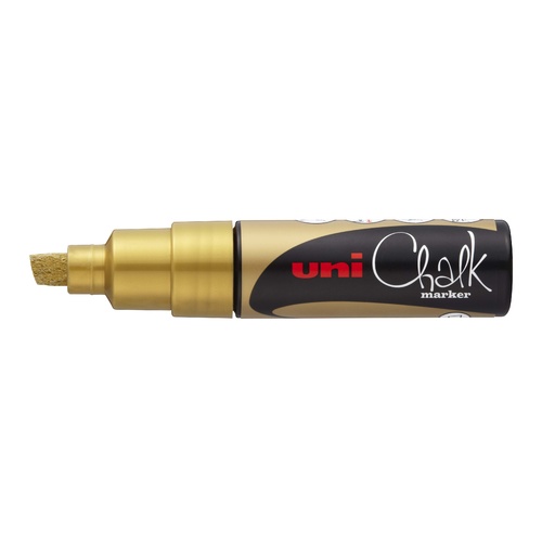 Uni Liquid Chalk Marker Broad Chisel Tip 8mm For Glass, Windows, or Blackboards PWE8 - Gold