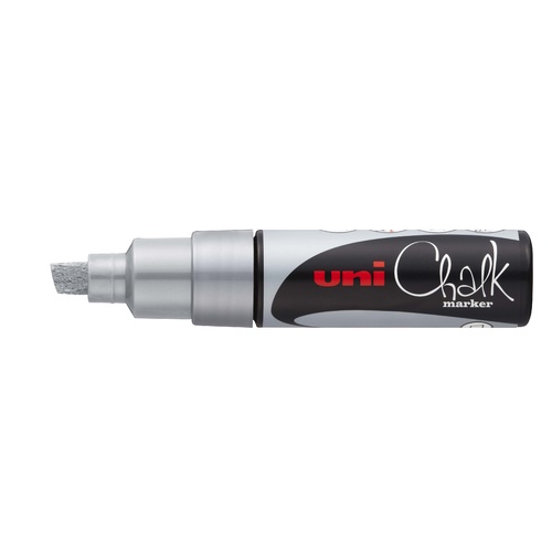 Uni Liquid Chalk Marker Broad Chisel Tip 8mm For Glass, Windows, or Blackboards - Silver