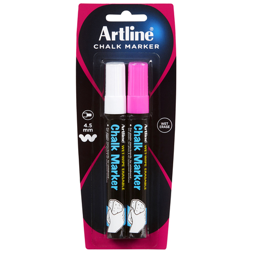 Artline Chalk Marker Bullet Tip 2.0mm For Glass, Windows, or Blackboards - Assorted 2 Pack