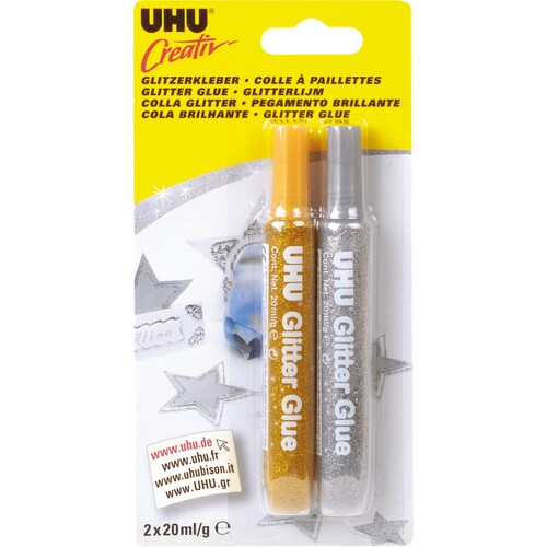 UHU Glitter Glue Pen 20ml 2 Pack - Silver & Gold
