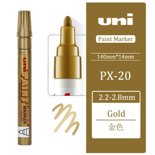 Uni-Ball uni Paint Marker Bullet Tip Medium Point Px20 Line Width 2.2-2.8mm GOLD - 12 Pack