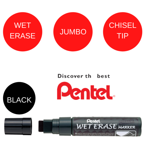 Pentel Liquid Chalk Wet Wipe Glass, Chalkboard Marker Jumbo Tip - BLACK