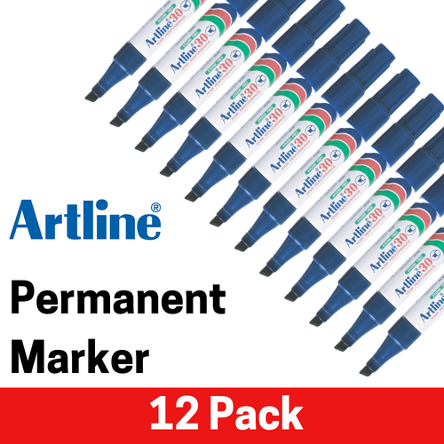 Artline 30 Permanent Marker 5mm Chisel Nib Blue - 12 Pack