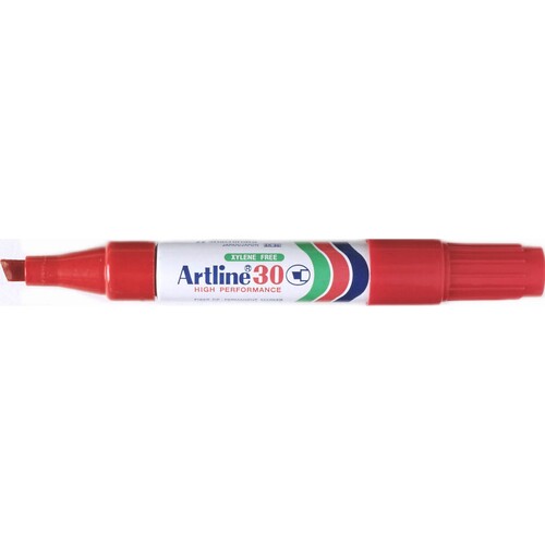 Artline 30 Permanent Marker 5mm Chisel Nib Red - 12 Pack