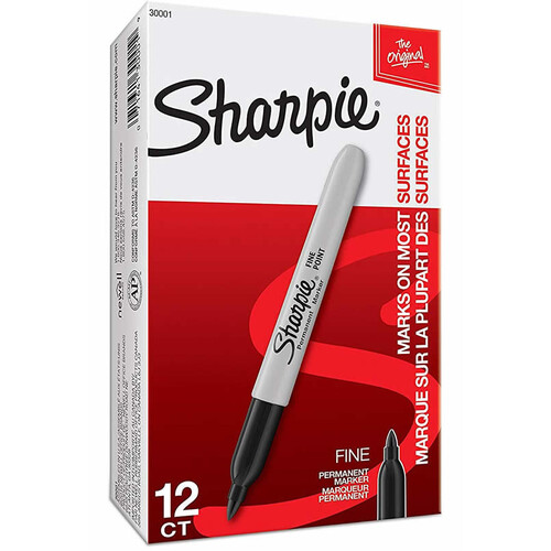 Sharpie Permanent Marker Fine Point 1.0mm Black - 12 Pack