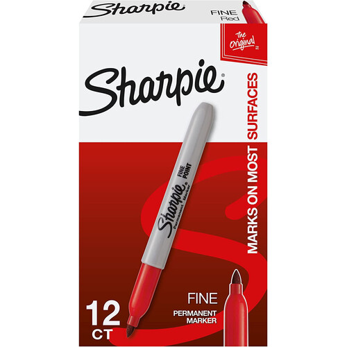 Sharpie Permanent Marker Fine Point 1.0mm Red - 12 Pack