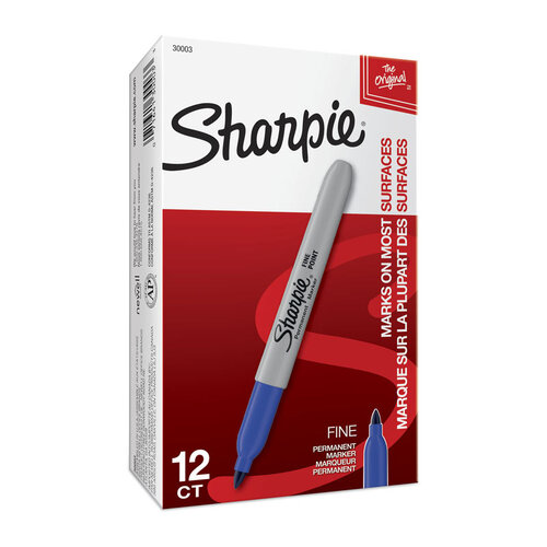 Sharpie Permanent Marker Fine Point 1.0mm Blue - 12 Pack