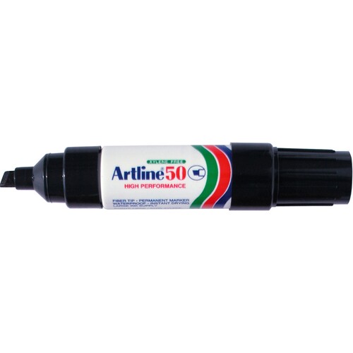 Artline 50 Permanent Marker 6mm Chisel Nib Black - 12 Pack