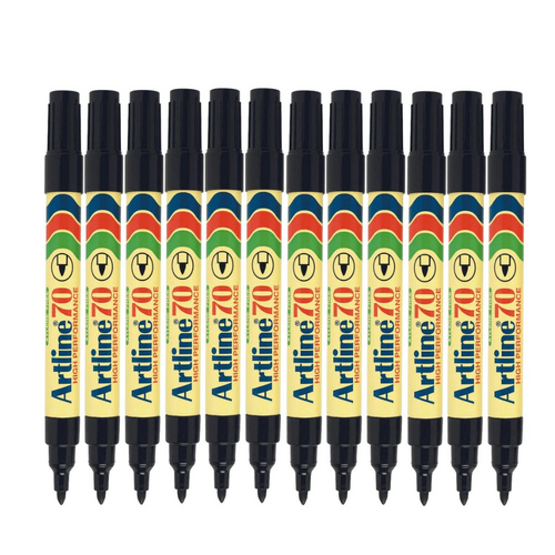 Artline 70 Permanent Marker 1.5mm Bullet Nib Black - 12 Pack 107001