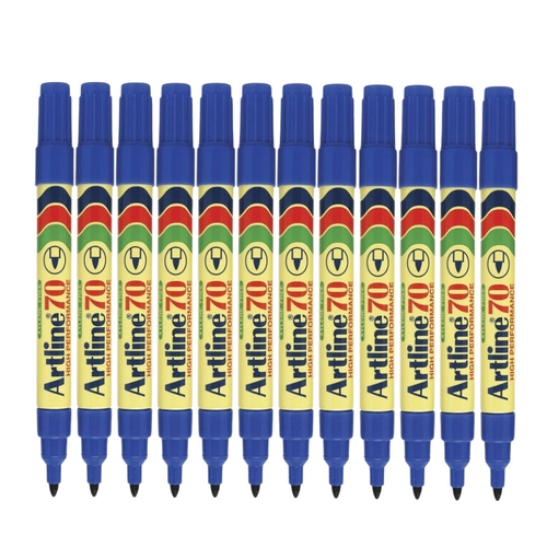Artline 70 Permanent Marker 1.5mm Bullet Nib Blue - 12 Pack 107003