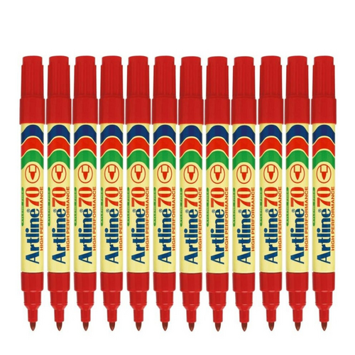 Artline 70 Permanent Marker 1.5mm Bullet Nib Red - 12 Pack 107002
