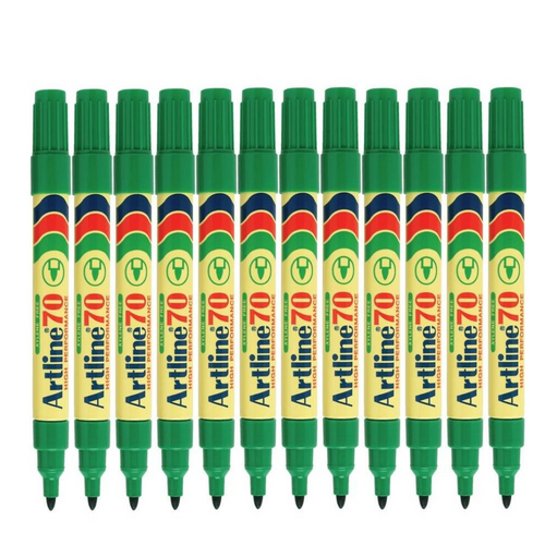 Artline 70 Permanent Marker 1.5mm Bullet Nib Green - 12 Pack 107004