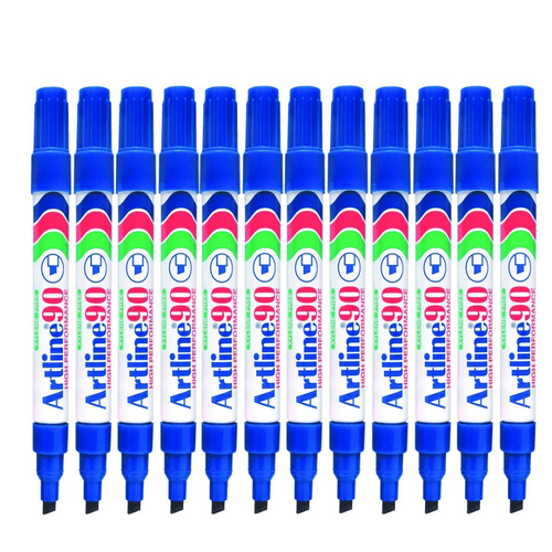Artline 90 Permanent Marker 5mm Chisel Nib BLUE 109003 - 12 Pack