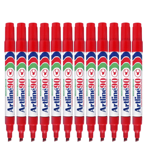 Artline 90 Permanent Marker 5mm Chisel Tip RED 109002 - 12 Pack