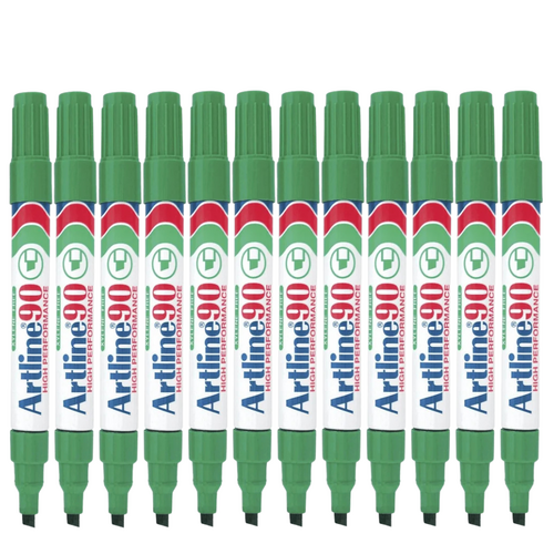 Artline 90 Permanent Marker 5mm Chisel Nib GREEN 109004 - 12 Pack