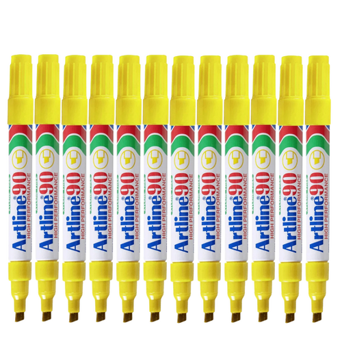 Artline 90 Permanent Marker 5mm Chisel Nib YELLOW 109007 - 12 Pack